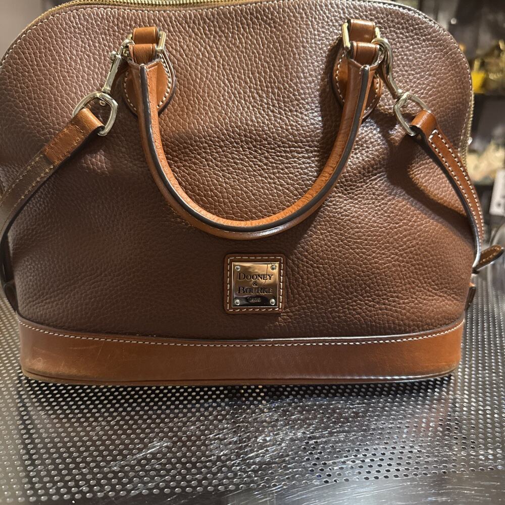 Dooney & Burke Pebble Leather Zip Zip Satchel Caramel Brown Shoulder Handbag